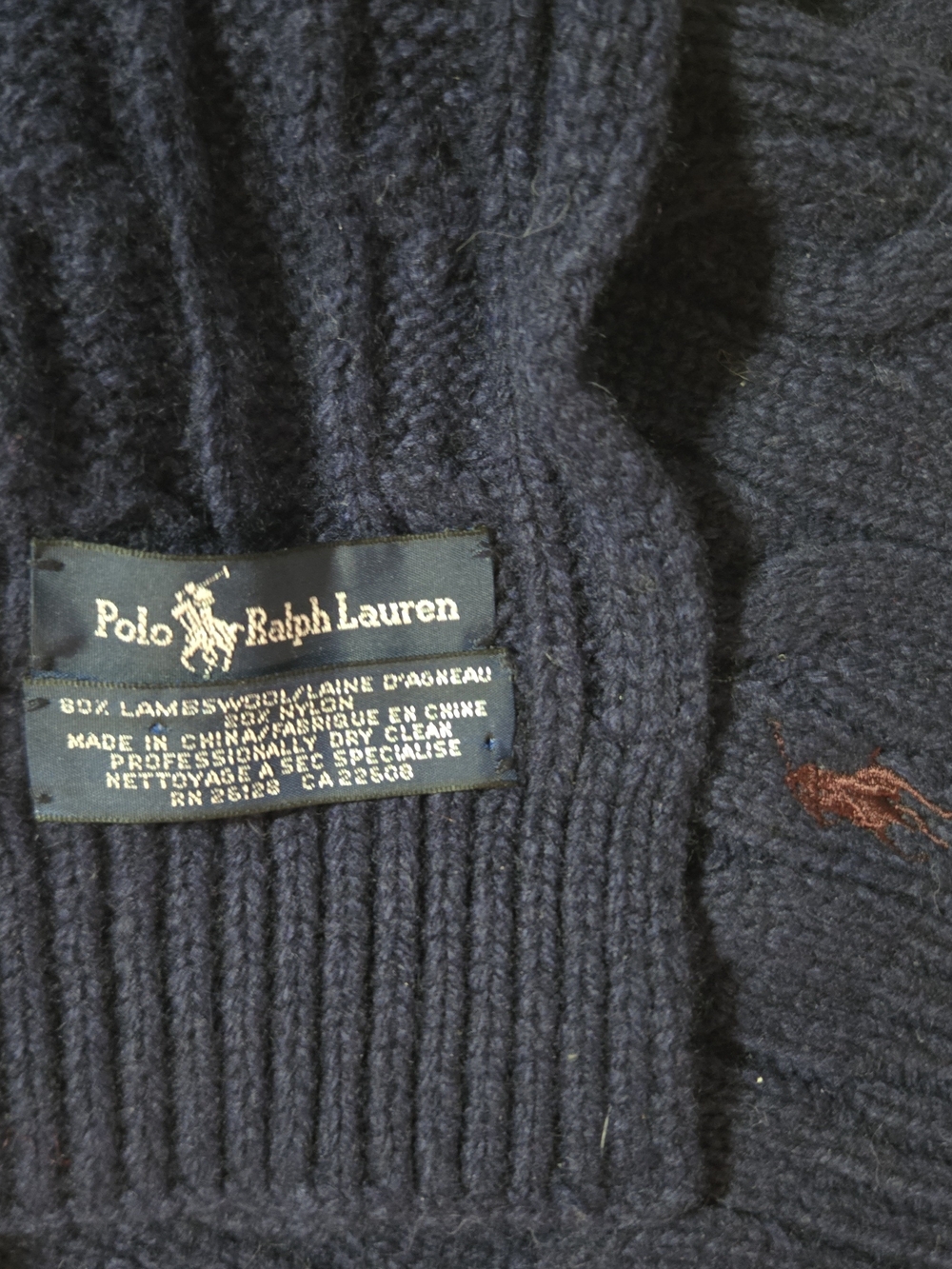 Polo by Ralph Lauren Navy Lambswool Cable-Knit Sweater